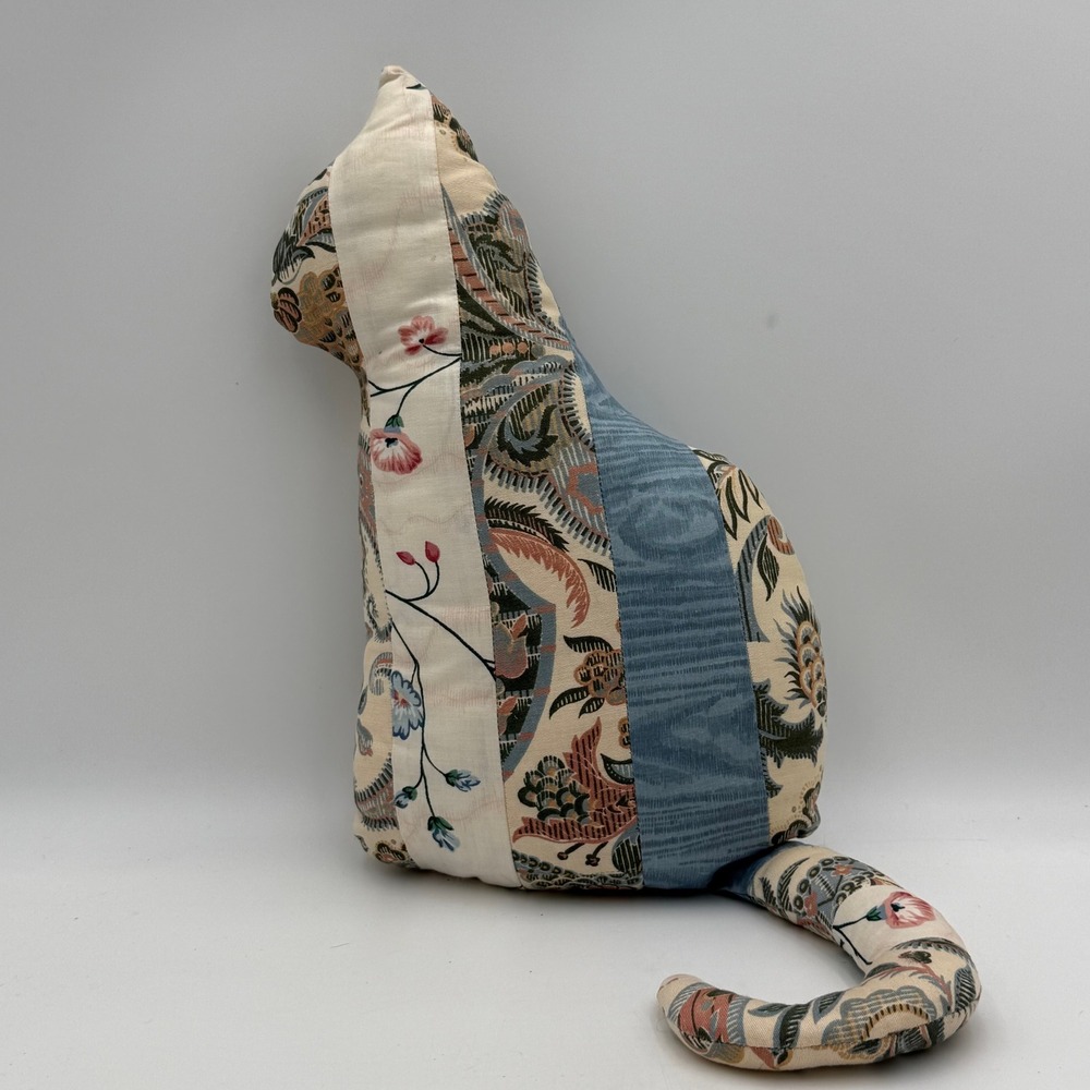 Vintage Handmade Patchwork Fabric Cat Doorstop Floral Paisley Decorative Plush
